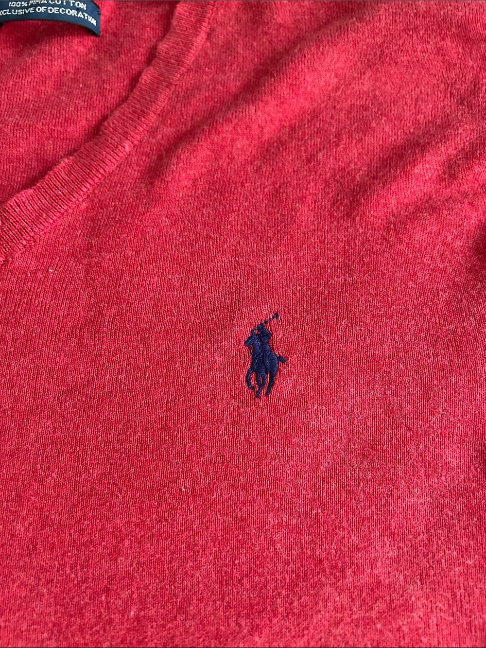 Vintage Polo by Ralph Lauren Pima Cotton V-Neck Sweater Men's Medium Red Casual - Picture 3 of 10